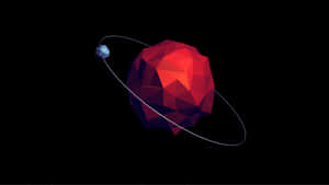 低多邊形紅色行星，帶有環和衛星，在繁星太空