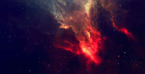 在無數恆星中，深空中發光的火紅橙色星雲。 — 太空 壁紙