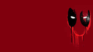 在純紅色背景上，一個帶有白色眼睛和紅色滴落的黑色面具。 — 插畫 壁紙