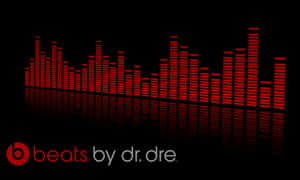 黑色背景上帶有 Beats by Dr Dre 標誌的紅色音頻均衡器條。 — 音樂美學 壁紙