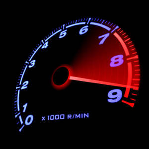 接近 9000 RPM 的發光汽車轉速表指針特寫。 — 紅色美學 壁紙