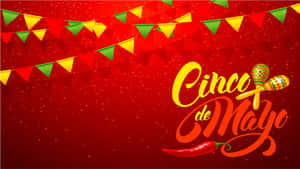 Cinco de Mayo慶祝圖案，背景為紅色，配有旗幟、沙槌和辣椒 — 墨西哥 GIF 壁紙
