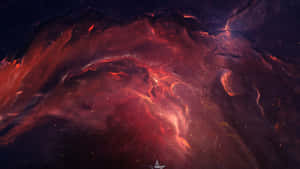 在深空中發光的火紅橙色星雲，點綴著散落的星星。 — 紅色美學 壁紙