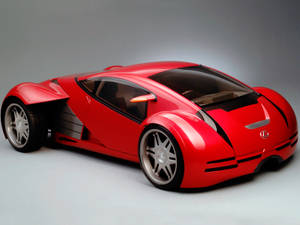 紅色Lexus概念車，銀色輪圈，工作室環境。