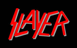 黑色背景上的紅色和灰色 Slayer 樂隊標誌