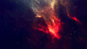 在廣闊的太空黑暗中，一團熾熱的紅色星雲與恆星一同發光。 — 紅色美學 壁紙