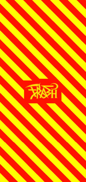 紅色和黃色斜條紋，帶有風格化的FLASH標誌。