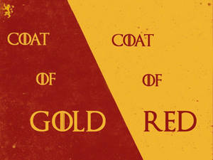 一個紅色和金色的分割圖形，文字顯示為 coat of gold 和 coat of red。 — 權力遊戲 第八季 壁紙