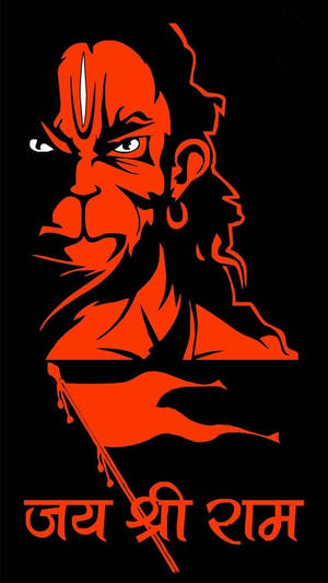 哈努曼的紅色剪影，黑色背景上帶有「Jai Shri Ram」文字。 — 紅色 壁紙
