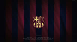 FC Barcelona 會徽置於紅藍條紋背景上，下方列出球員名字。