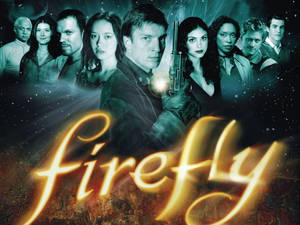 Firefly 電視節目海報，主要演員穿著太空裝備，背景是星空。 — 火焰翅膀 壁紙
