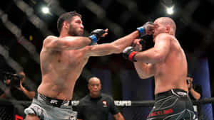 兩名MMA拳手在比賽期間於UFC八角籠內互相出拳。