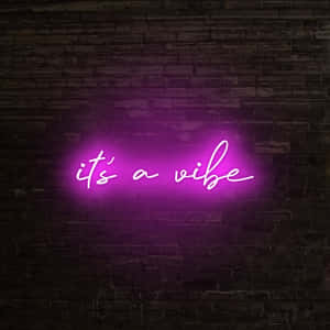 深色磚牆上寫著「it's a vibe」的紫色霓虹燈牌。 — 氛圍 GIF 壁紙