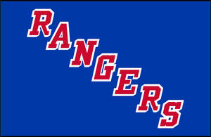 藍色背景，帶有紅色和白色對角 'RANGERS' 文字。