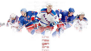 穿著 Rangers 裝備的冰球運動員手持球棍向前衝刺