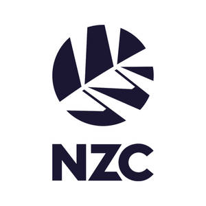 深藍色幾何標誌，白色背景上帶有 NZC 文字