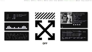 黑白科技主題牆紙，帶有終端視窗和Off-White標誌。 — 簡約桌面壁紙
