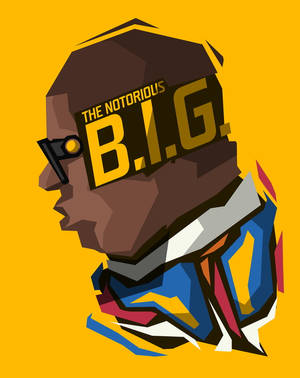 饒舌歌手 The Notorious B.I.G. 的側面風格化插圖，採用大膽色彩和幾何形狀。