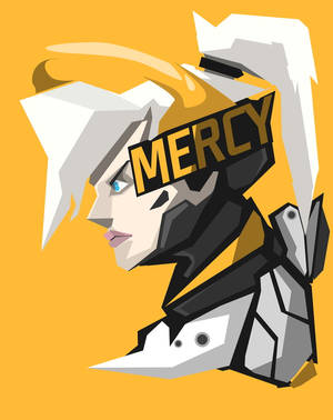 《鬥陣特攻》中的 Mercy 以風格化幾何插圖呈現，白色頭髮和黃色點綴。 — 鬥陣特攻 GIF 壁紙