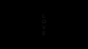 由灰色點組成的垂直文字 LOVE，黑色背景