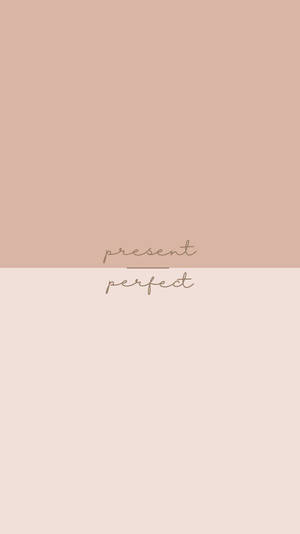 雙色米色背景，中央有草書文字寫著 present perfect
