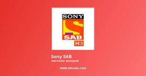 珊瑚紅背景上帶有笑臉的 Sony SAB 標誌，附有網站和用戶名文字。