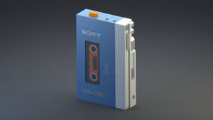 藍色Sony Walkman便攜式卡式錄音機，帶橙色按鈕和可見的磁帶槽。
