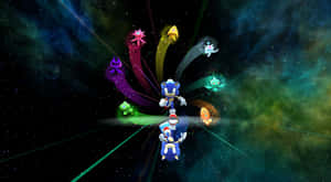 Sonic the Hedgehog 與發光的外星同伴在太空高速奔馳。