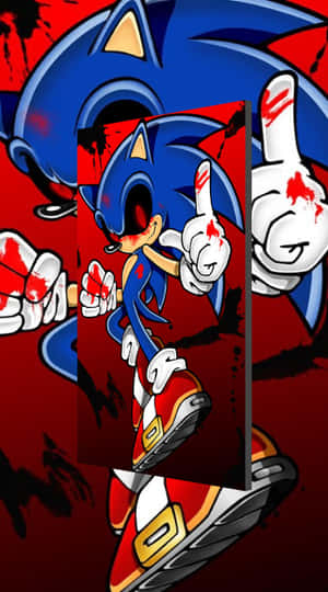 Sonic the Hedgehog 手套上沾有血跡，背景為紅色。