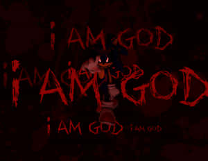 索尼克角色在黑暗背景中，發光的眼睛被血淋淋的 I AM GOD 文字包圍。