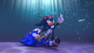 Sonic 和 Shadow 坐在水底，氣泡在他們周圍升起。 — 超音鼠 壁紙