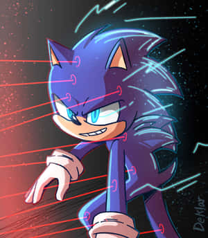 Sonic the Hedgehog 以動感姿勢呈現，帶有發光條紋，背景為宇宙。 — 小米Mix Fold 4 壁紙