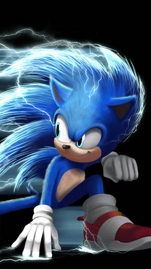索尼克刺蝟在動態姿勢中被閃電包圍。