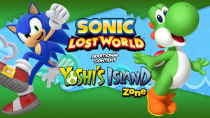 Sonic 和 Yoshi 在色彩繽紛的電子遊戲宣傳圖片中。