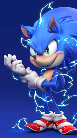 Sonic the Hedgehog 被電藍色閃電包圍的動態姿勢。