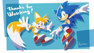 Sonic 和 Tails 揮手告別，帶有「多謝觀看！」文字。