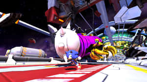Sonic the Hedgehog 喺太空站入面跑，有機械人追住佢。