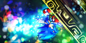 Sonic the Hedgehog 在色彩繽紛的光效中穿過發光的霓虹隧道。