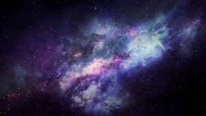 在深空中充滿星星的充滿活力的紫色和藍色星雲。