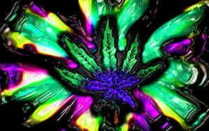 黑色背景上螢光綠、紫和黃色的抽象大麻葉