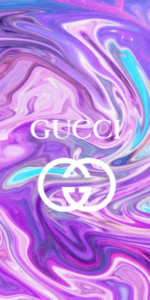 Gucci標誌在旋轉的紫色和藍綠色大理石背景上。 — 深紫色美學 GIF 壁紙