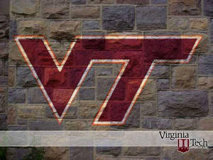 Virginia Tech標誌畫喺石牆上，下面有大學名同網站。