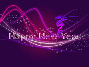 霓虹龍和星星配上Happy New Year文字，營造慶祝氣氛。