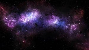 深空中帶有星星和遙遠行星的鮮豔紫色和藍色星雲。 — 太空 壁紙