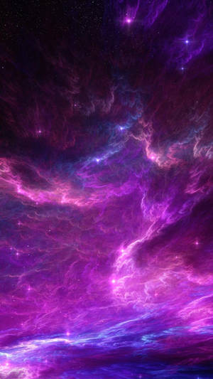 深空中的紫色和藍色宇宙星雲，帶有閃爍的星星。