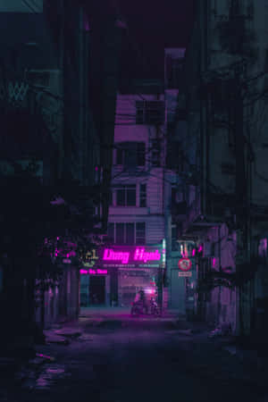 霓虹燈小巷與電單車夜景