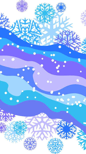 風格化的冬季圖案，帶有藍紫色波浪和雪花 — 冬天 壁紙