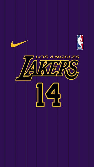 紫色湖人隊球衣，金色14號和NBA標誌。 — 湖人 GIF 壁紙