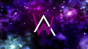 紫色和藍色星空太空背景上的AW標誌