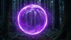 黑暗森林中的魔法霓虹紫色球體。
